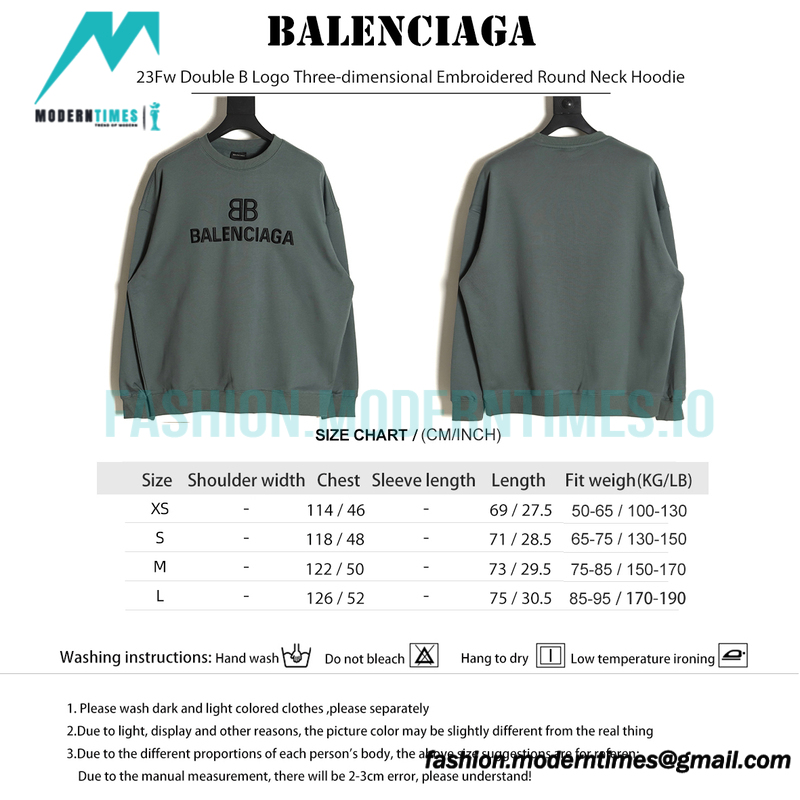 Balenciaga - 23Fw Double B Logo Three-dimensional Embroidered Round Neck Hoodie