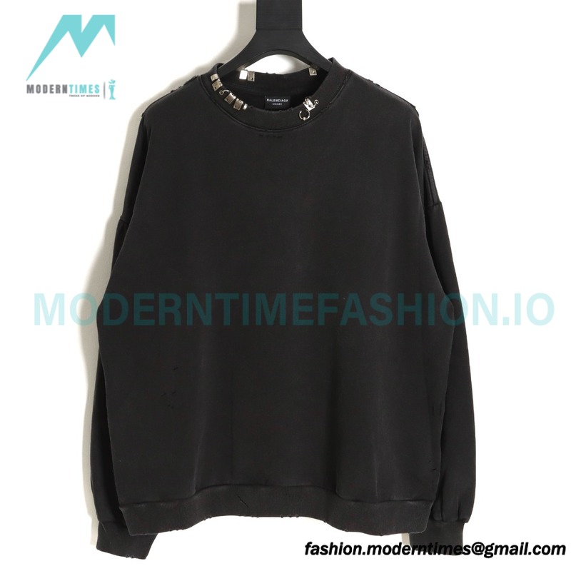 Balenciaga - 23FW Wash Round Neck Hoodie With Puncture Buckle