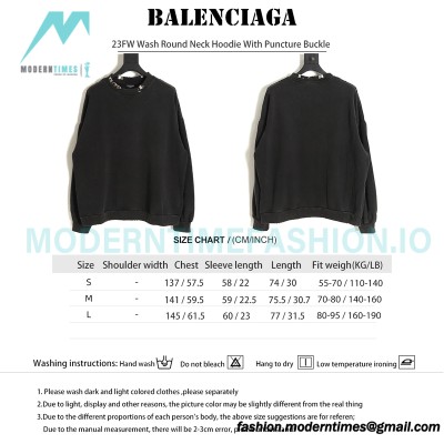 Balenciaga - 23FW Wash Round Neck Hoodie With Puncture Buckle