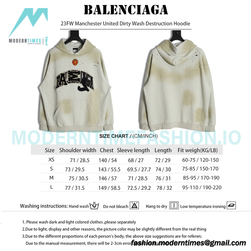 Balenciaga - 23FW Manchester United Dirty Wash Destruction Hoodie