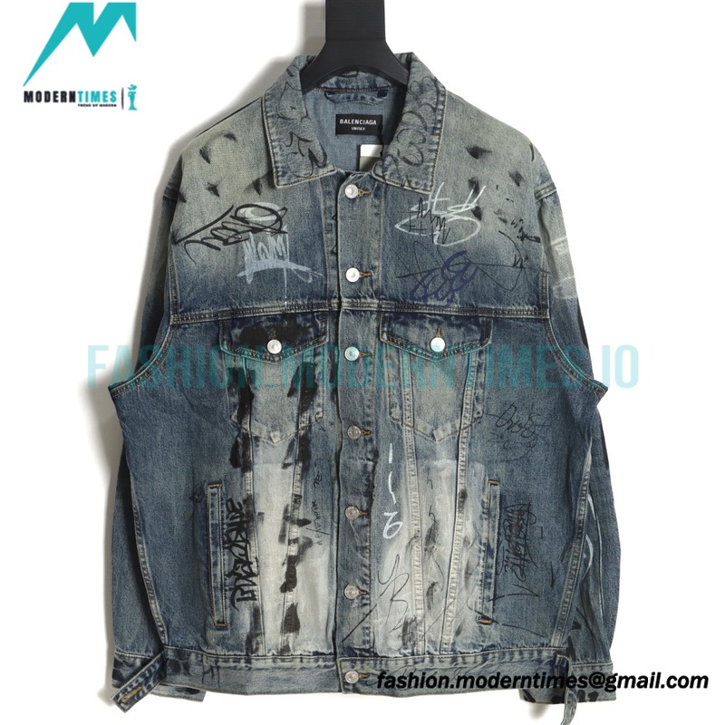 Balenciaga - 23FW Heavy Hand Painted Denim Jacket
