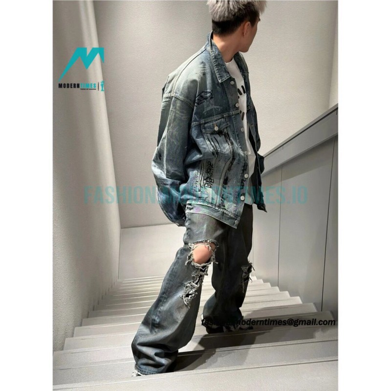Balenciaga - 23FW Heavy Hand Painted Denim Jacket