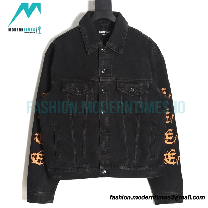 Balenciaga - 23SS New Mud Dyed Sanskrit Destruction Denim Jacket
