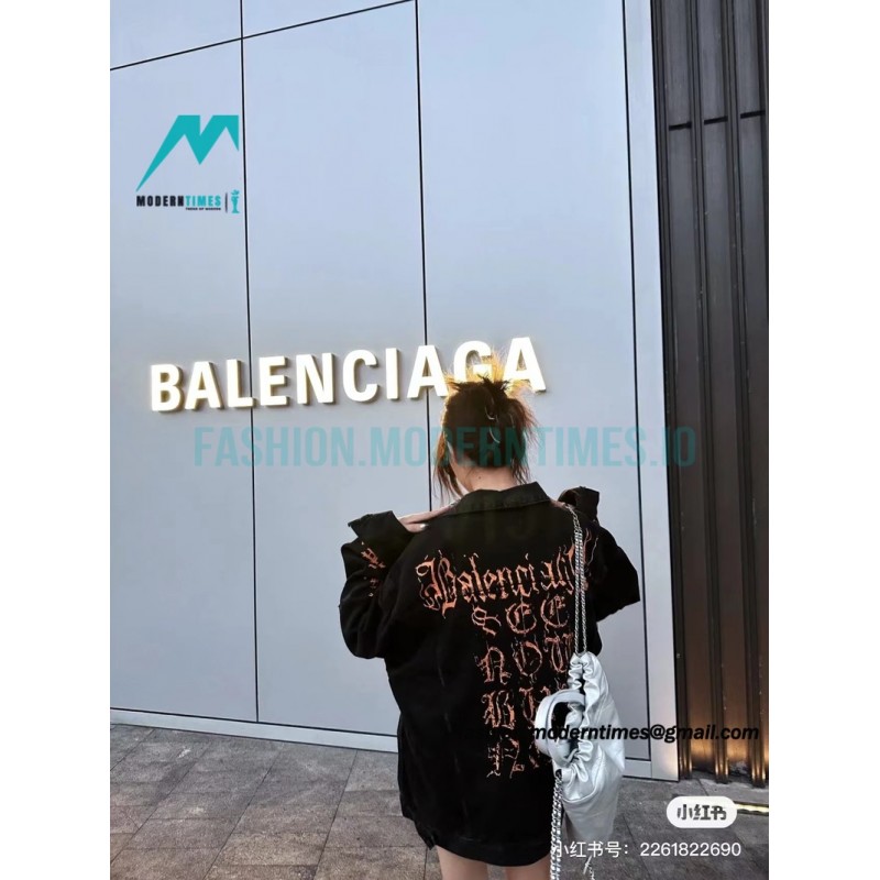 Balenciaga - 23SS New Mud Dyed Sanskrit Destruction Denim Jacket