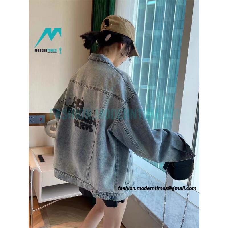 Balenciaga - 23ss Double B Hand-painted Graffiti Print Denim Coat
