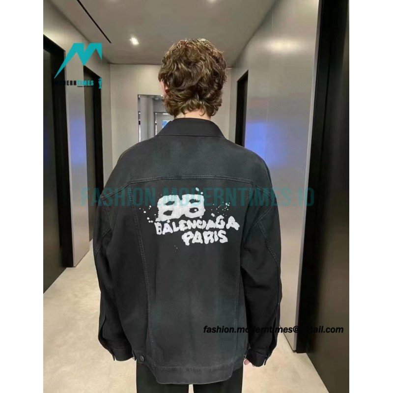 Balenciaga - 23ss Double B Hand-painted Graffiti Print Denim Coat