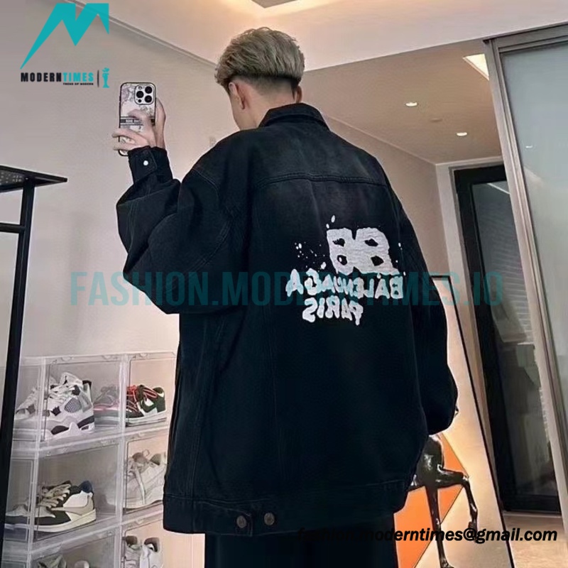 Balenciaga - 23ss Double B Hand-painted Graffiti Print Denim Coat