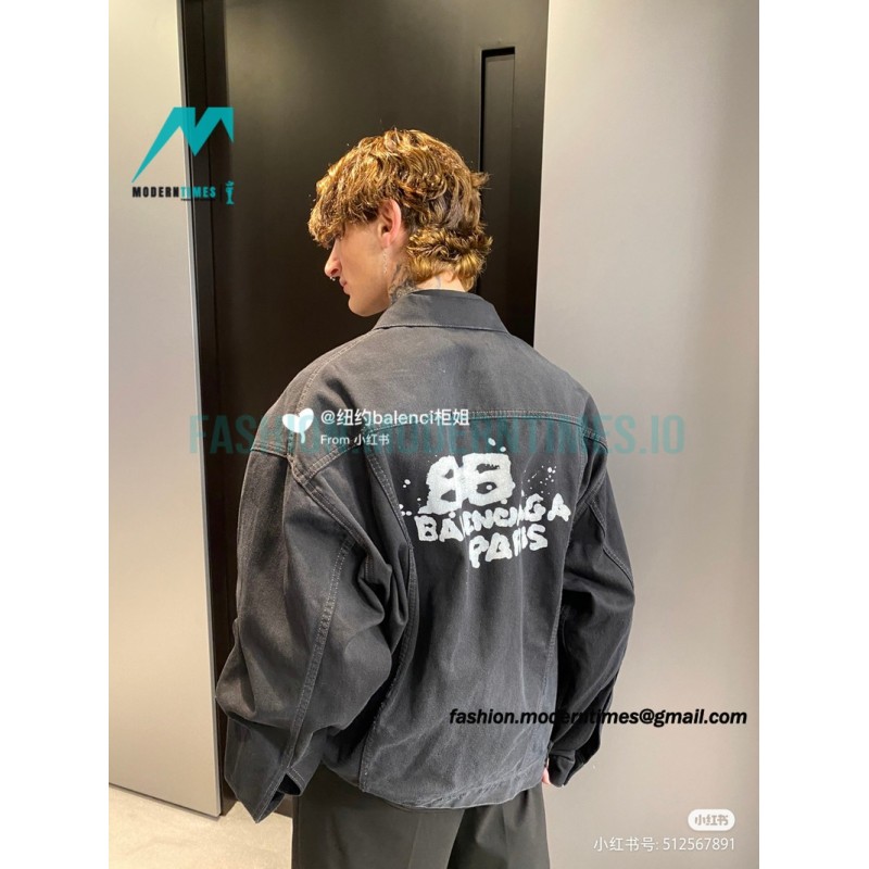 Balenciaga - 23ss Double B Hand-painted Graffiti Print Denim Coat
