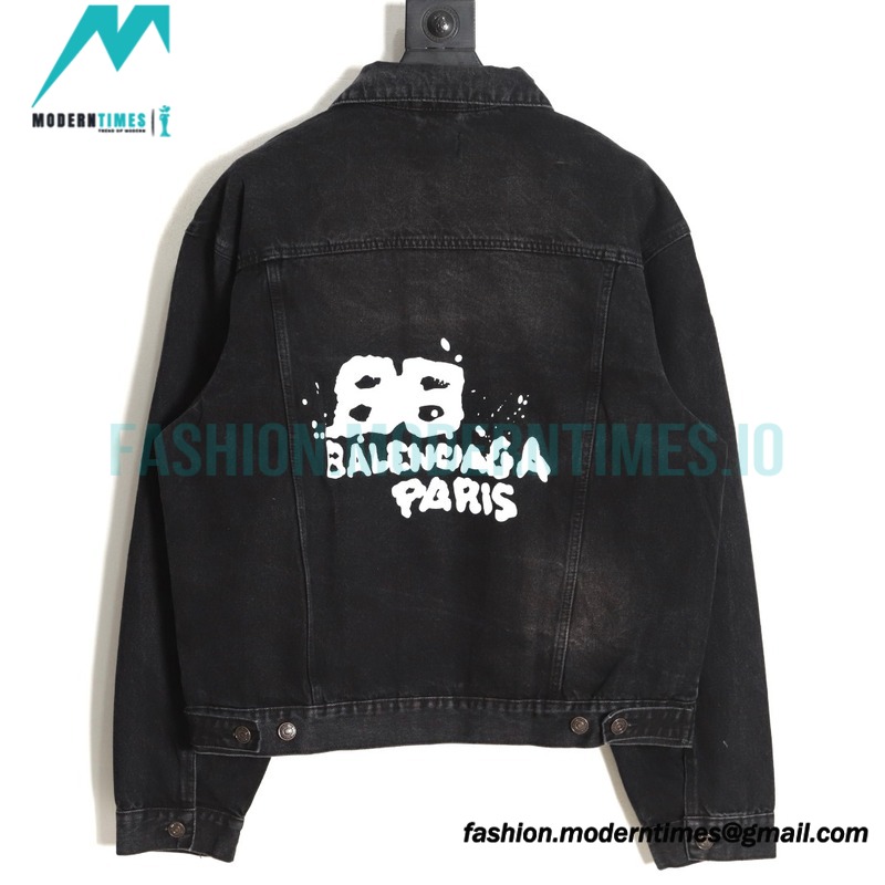 Balenciaga - 23ss Double B Hand-painted Graffiti Print Denim Coat
