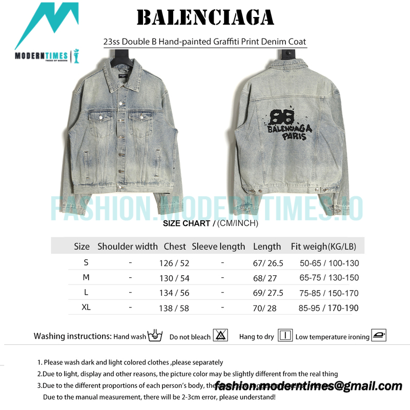 Balenciaga - 23ss Double B Hand-painted Graffiti Print Denim Coat