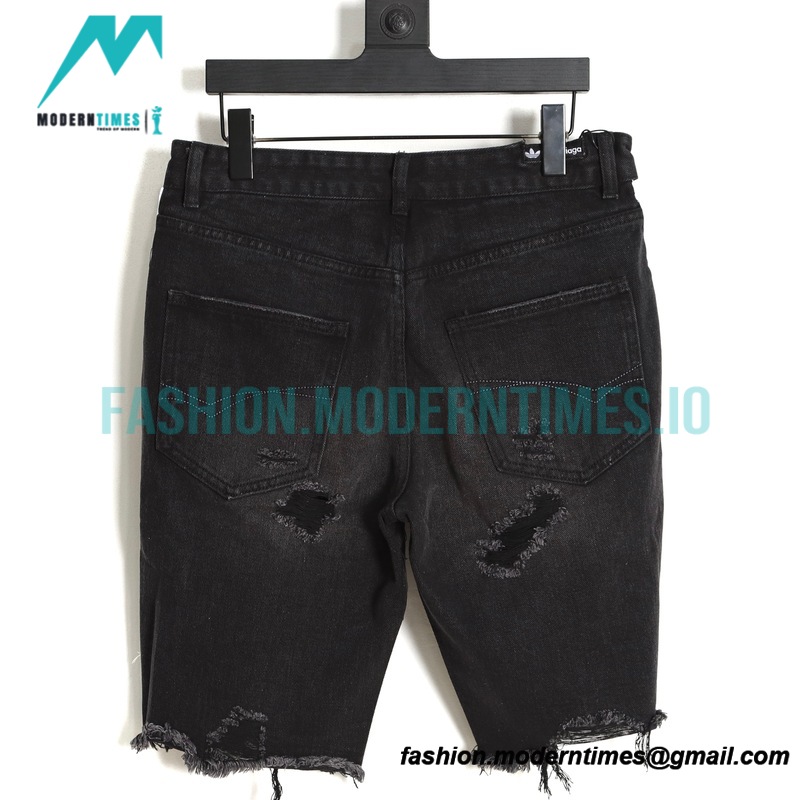 Balenciaga - Adidas 23SS Ripped Denim Shorts Pants With Striped 