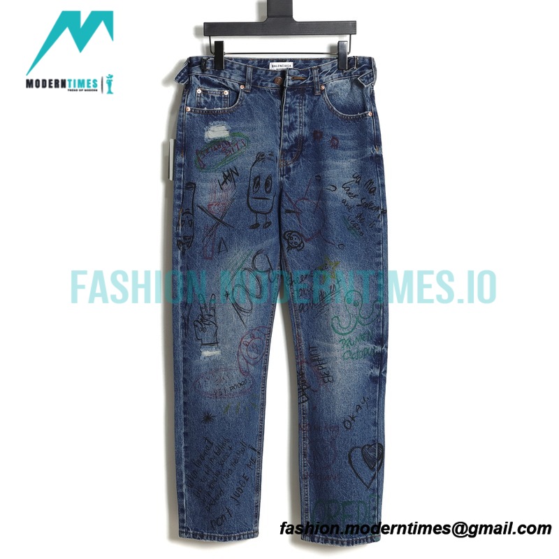 Balenciaga - Vintage Graffiti Ripped Denim Pants