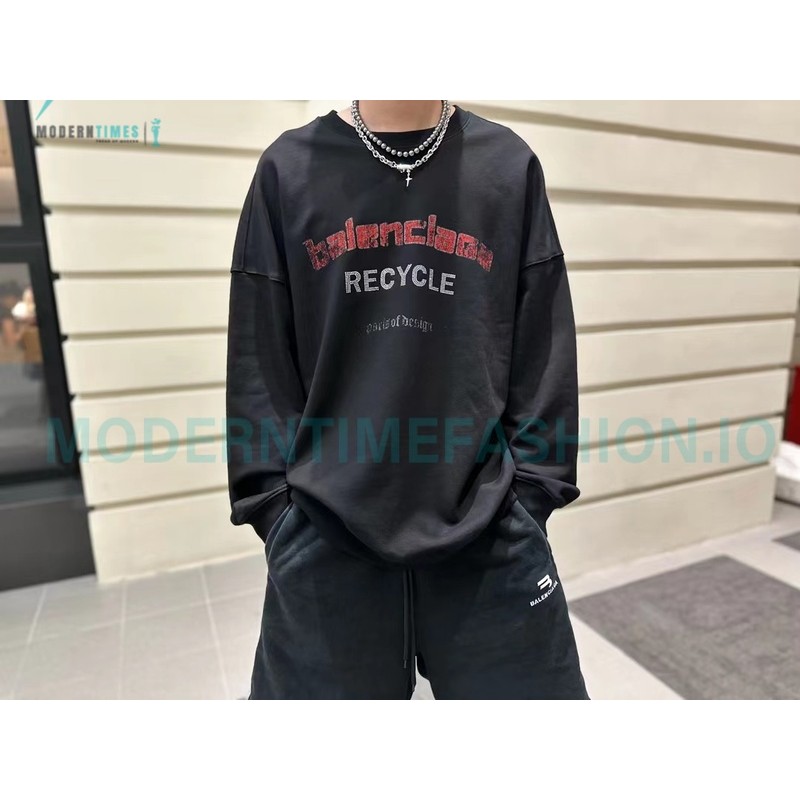 Balenciaga - Recycle Drill Letter Mottled Printed Crew-neck Sweatshirt