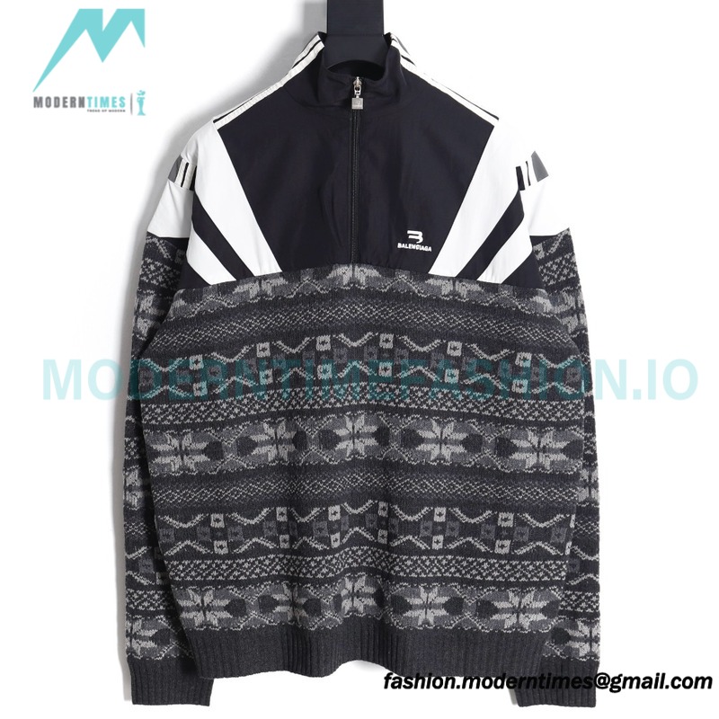 Balenciaga - 23FW Wool Blend Patchwork Hardshell Sweater