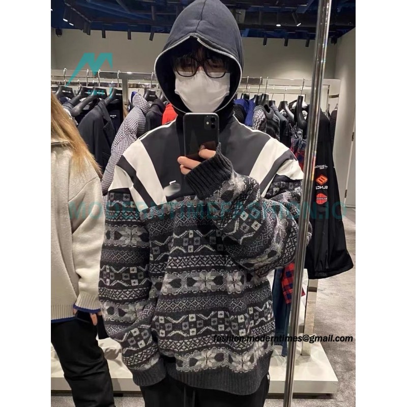 Balenciaga - 23FW Wool Blend Patchwork Hardshell Sweater