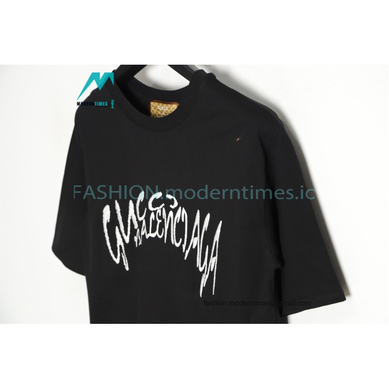 Gucci - Balenciaga Embroidered Logo Short Sleeve T-shirt