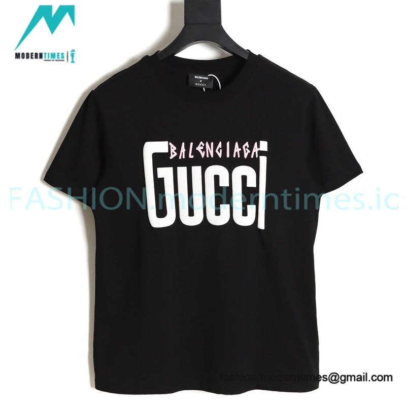 Balenciaga - Gucci Co-branded Letter Print Short Sleeve T-shirt