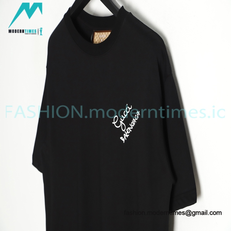 Balenciaga - Gucci 2023 Co-branded Color Gradient Logo Spring/Summer New T-shirt