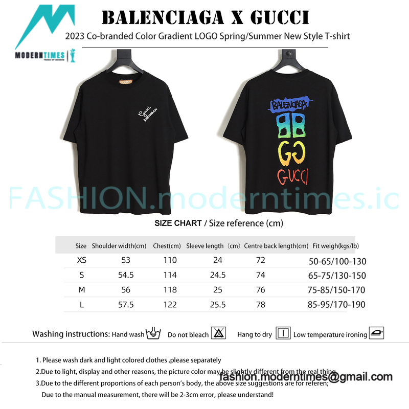 Balenciaga - Gucci 2023 Co-branded Color Gradient Logo Spring/Summer New T-shirt