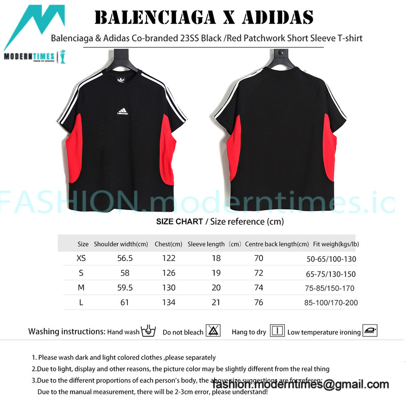 Balenciaga - Adidas Co-branded 23SS Black and Red Patchwork Short Sleeve T-shirt
