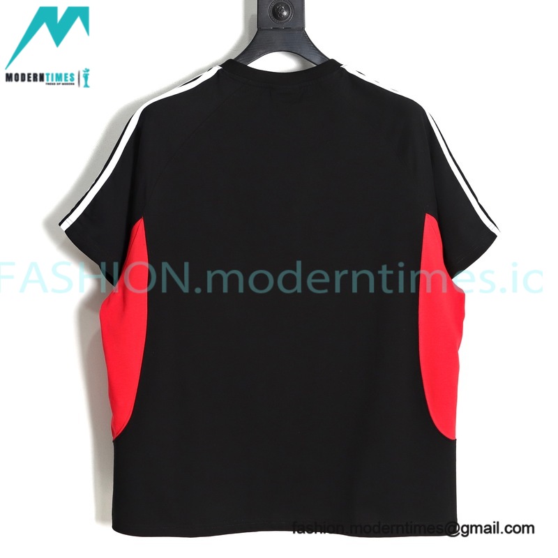Balenciaga - Adidas Co-branded 23SS Black and Red Patchwork Short Sleeve T-shirt