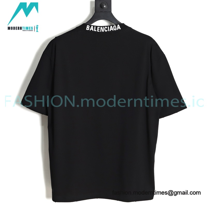 Balenciaga - 23SS Threaded Back Neck Embroidered Word Short Sleeve T-shirt