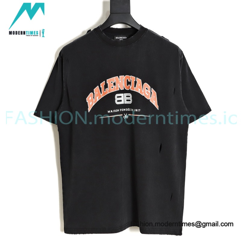 Balenciaga - 22SS Arc Type Letter Knife Cut Hole Short Sleeve T-shirt