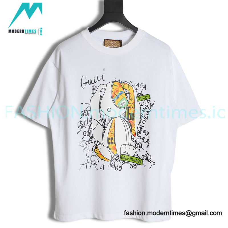 Balenciaga - Gucci  Floral Rabbit Print Short Sleeve T-shirt