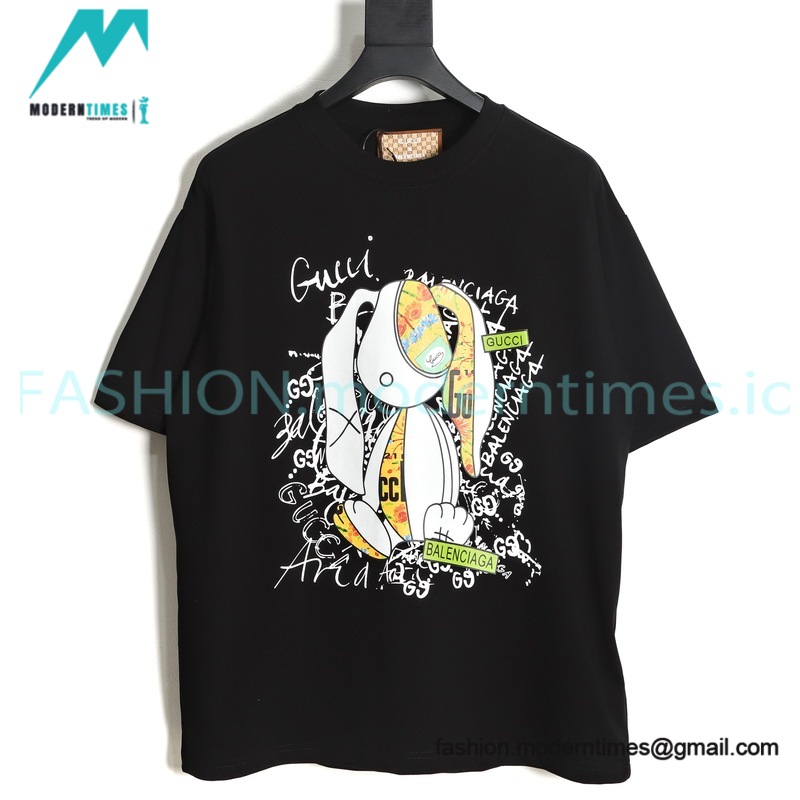 Balenciaga - Gucci  Floral Rabbit Print Short Sleeve T-shirt