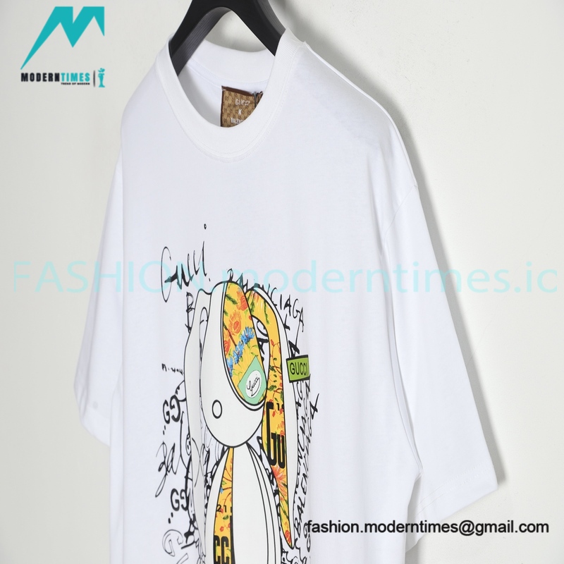 Balenciaga - Gucci  Floral Rabbit Print Short Sleeve T-shirt