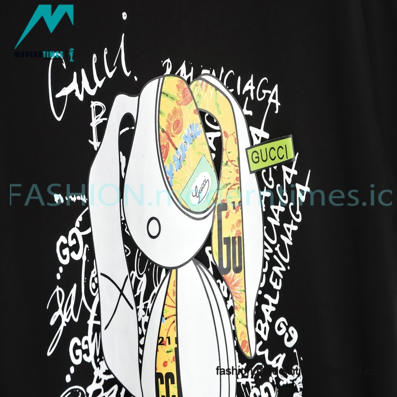 Balenciaga - Gucci  Floral Rabbit Print Short Sleeve T-shirt