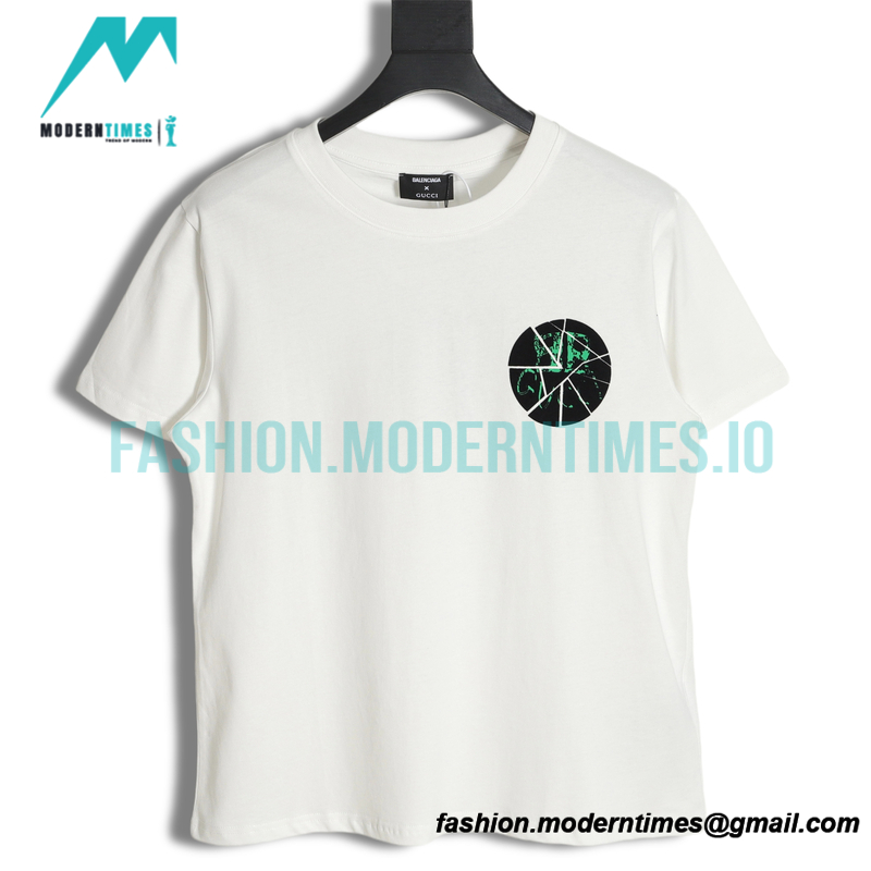 Balenciaga - Gucci Co-branded Style White/Green Graffiti Short Sleeve
