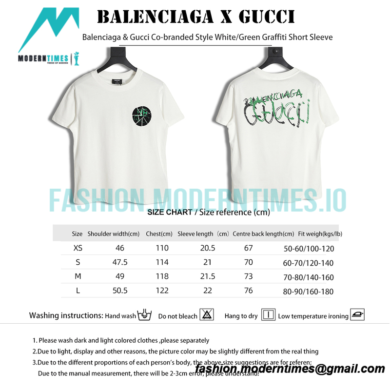 Balenciaga - Gucci Co-branded Style White/Green Graffiti Short Sleeve