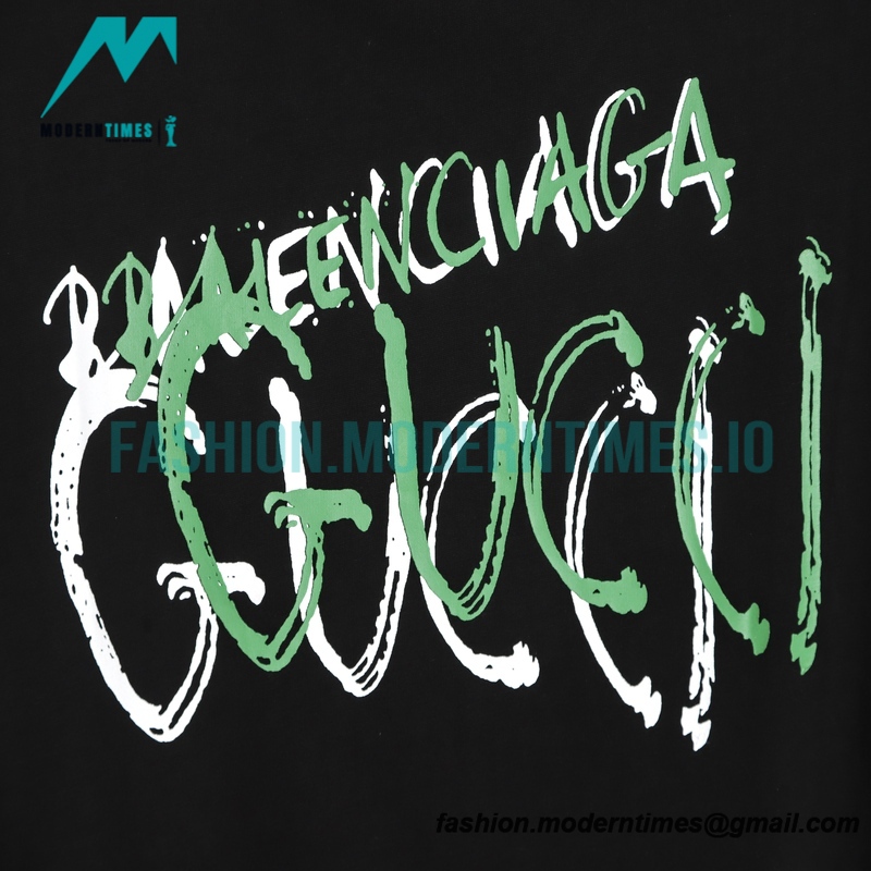 Balenciaga - Gucci Co-branded Style White/Green Graffiti Short Sleeve