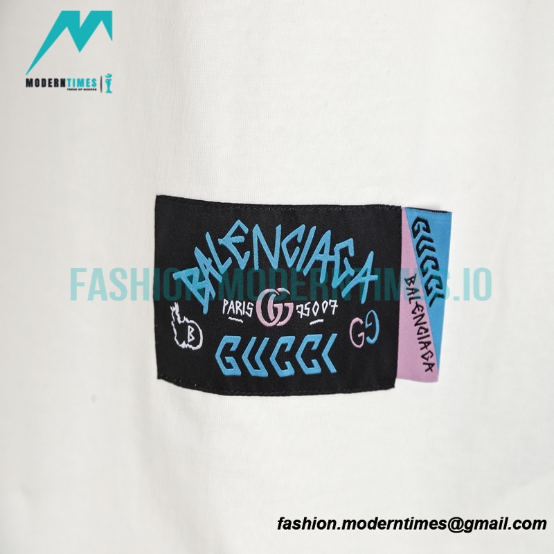 Balenciaga - Co-branded Blue Pink Letter Doodle Short sleeve