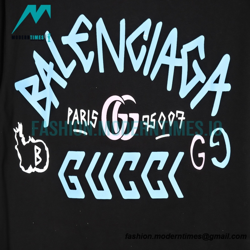 Balenciaga - Co-branded Blue Pink Letter Doodle Short sleeve