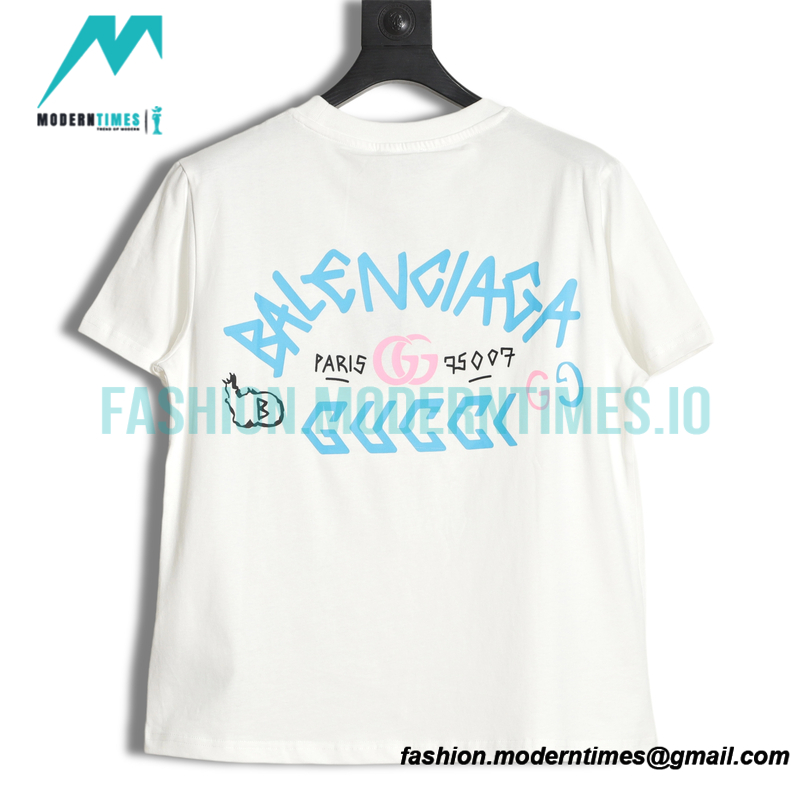 Balenciaga - Co-branded Blue Pink Letter Doodle Short sleeve