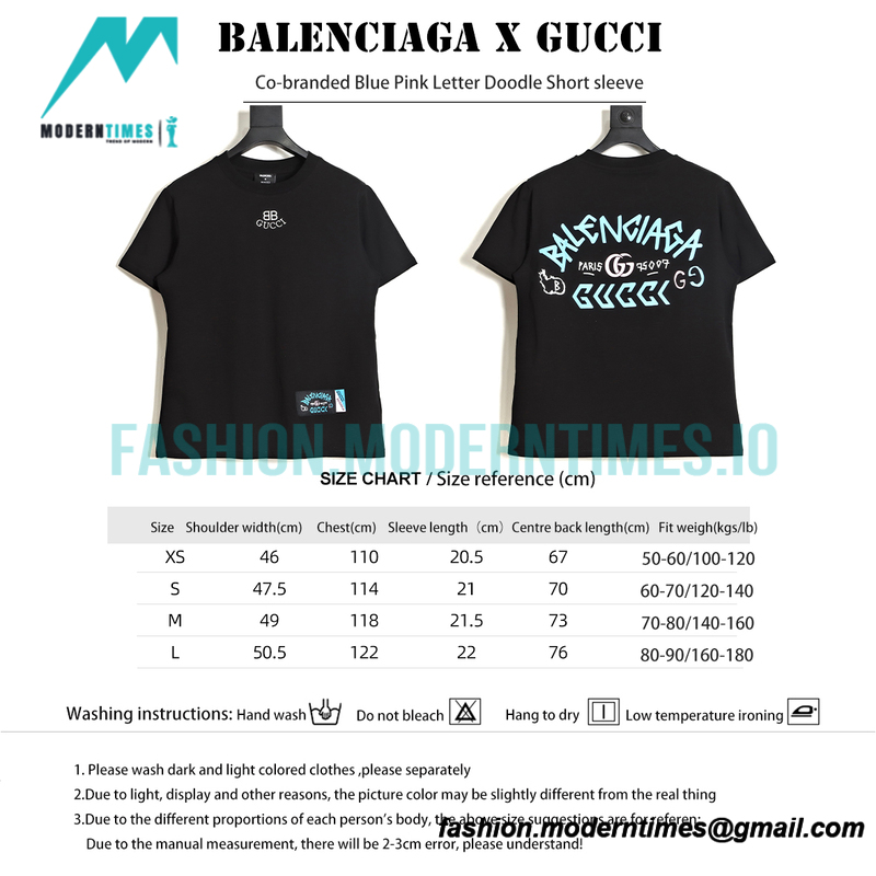 Balenciaga - Co-branded Blue Pink Letter Doodle Short sleeve
