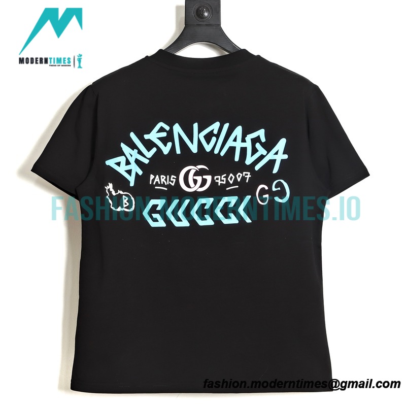 Balenciaga - Co-branded Blue Pink Letter Doodle Short sleeve