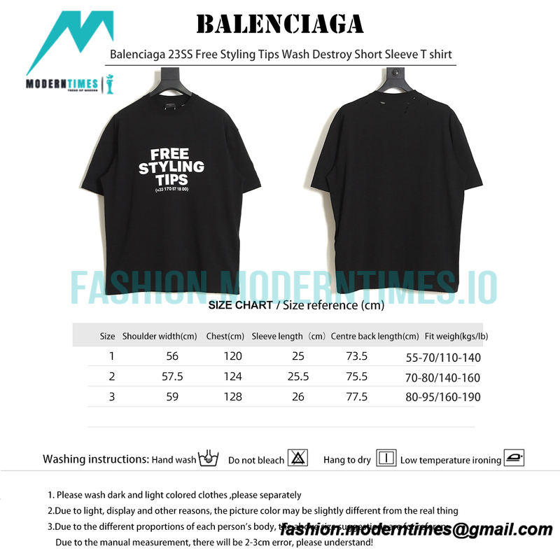Balenciaga - 23SS Free Styling Tips Wash Destroy Short Sleeve T shirt