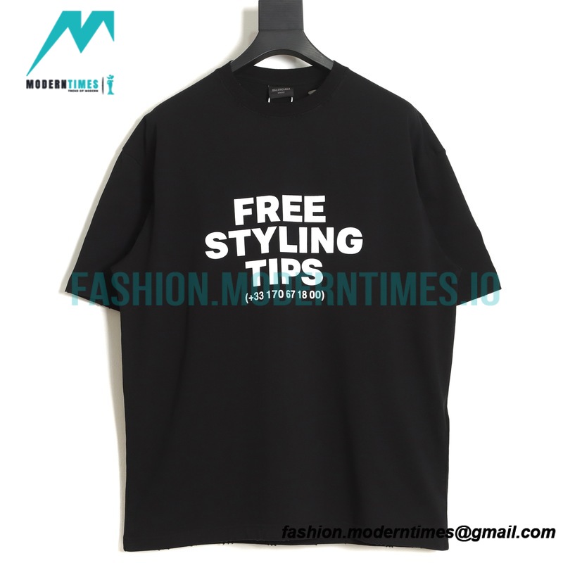 Balenciaga - 23SS Free Styling Tips Wash Destroy Short Sleeve T shirt