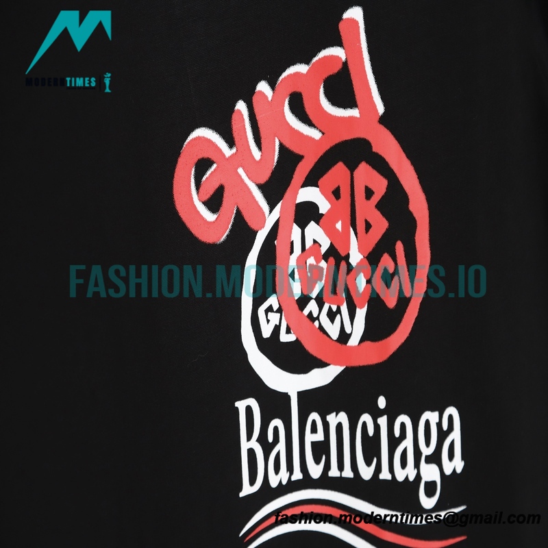 Balenciaga - Gucci Red-White Graffiti Cola Print Short Sleeve