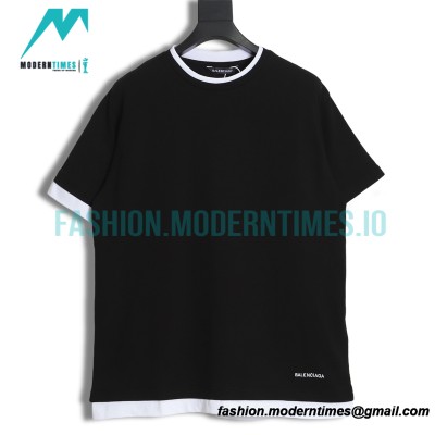 Balenciaga - 21ss Fake Two Piece Embroidered Logo Short Sleeve