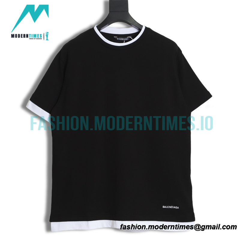 Balenciaga - 21ss Fake Two Piece Embroidered Logo Short Sleeve