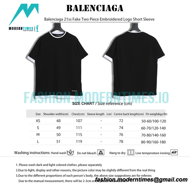 Balenciaga - 21ss Fake Two Piece Embroidered Logo Short Sleeve