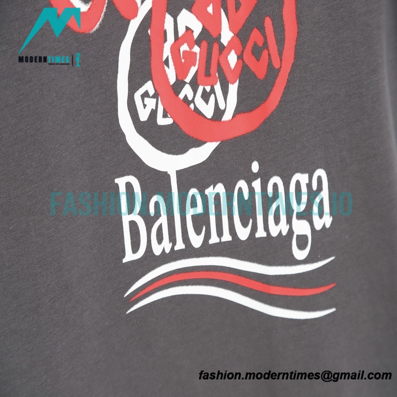 Balenciaga - Gucci Red-White Graffiti Coke Print Short Sleeve
