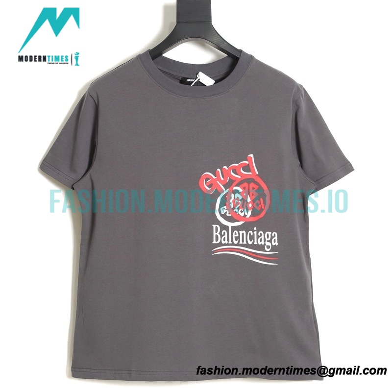 Balenciaga - Gucci Red-White Graffiti Coke Print Short Sleeve