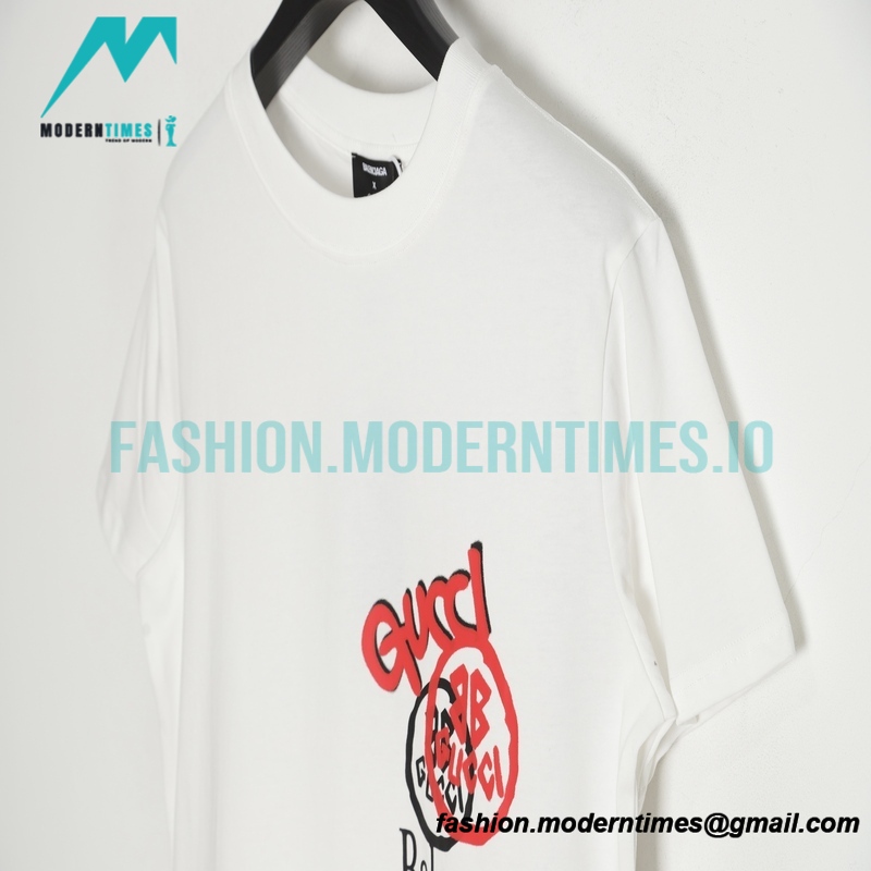 Balenciaga - Gucci Red-White Graffiti Coke Print Short Sleeve