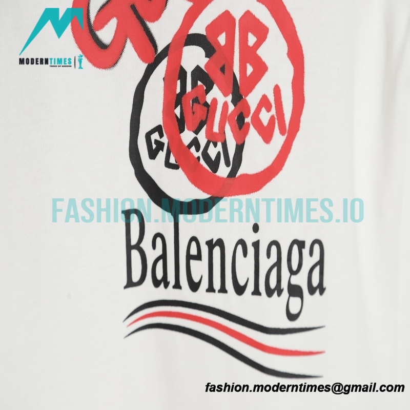 Balenciaga - Gucci Red-White Graffiti Coke Print Short Sleeve