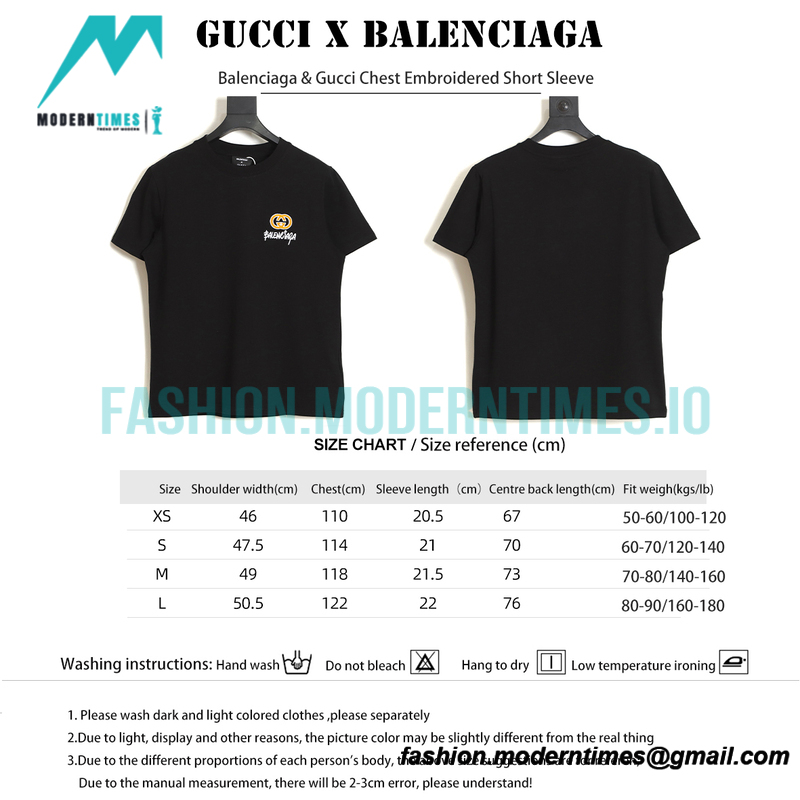  Balenciaga - Gucci Chest Embroidered Short Sleeve 